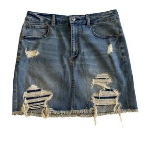 American Eagle Outfitters Blue Distressed Denim Mini Skirt - Sz 12